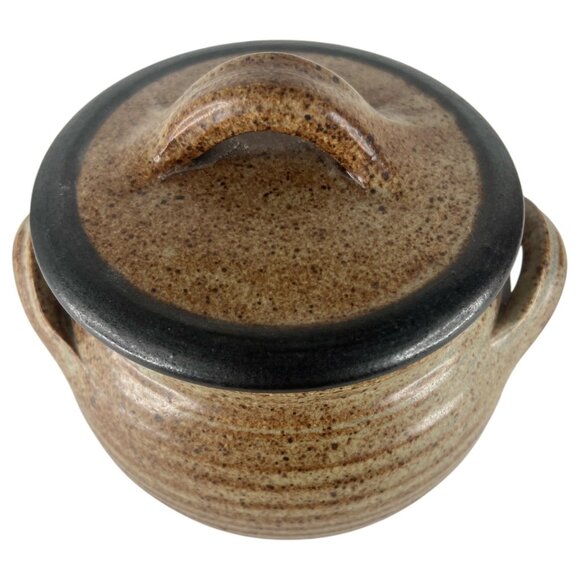 Vintage Hand Thrown Studio Pottery Stoneware Small Lidded Casserole Dish Handles - Picture 2 of 11